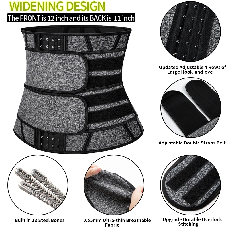 Men Sauna Waist Trimmer Belt Workout Waist Trainer Corset Sweat Belt with Adjustable Double Straps Support Neoprene Body Shaper