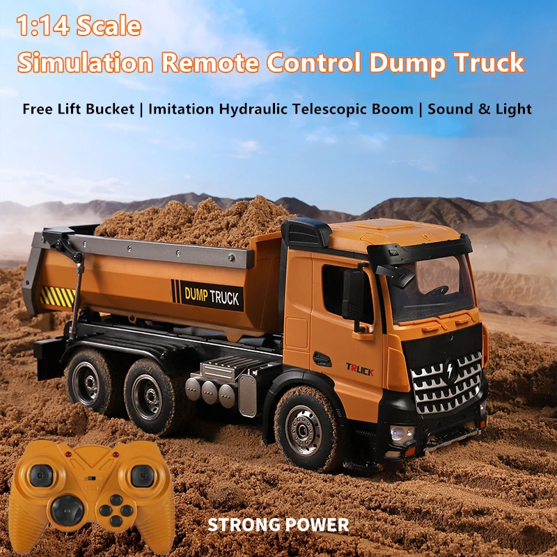 

1:14 Simulation RC Dump Truck Imitation Hydraulic Telescopic Boom Free Lift Bucket Sond And LED Light Effect Truck Model RC Toy