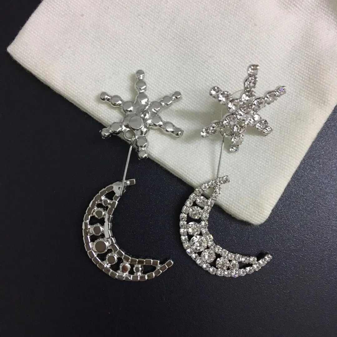 

Retro personality star moon crystal asymmetric all-match earrings