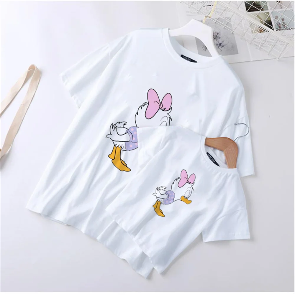 

Daisy Duck Printed Family T Shirt Summer Short Sleeve Cartoon Cute Tshirts Family Matching Clothes Tee Shirts Graphic Tops