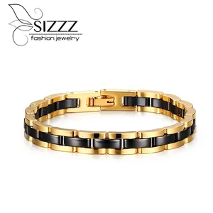 7.5MM Wide Tungsten Steel&Ceramic Gold Black Color Bracelet&Bangles For Men 7.5MM Wide Tungsten Steel&Ceramic Gold Black Color Bracelet&Bangles For Men