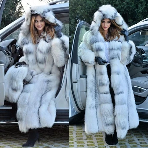 Winter Fashion Faux Fur Fox Hooded Coat women's mid-length Loose Warm Jacket For Woman S-XXXXL | Женская одежда