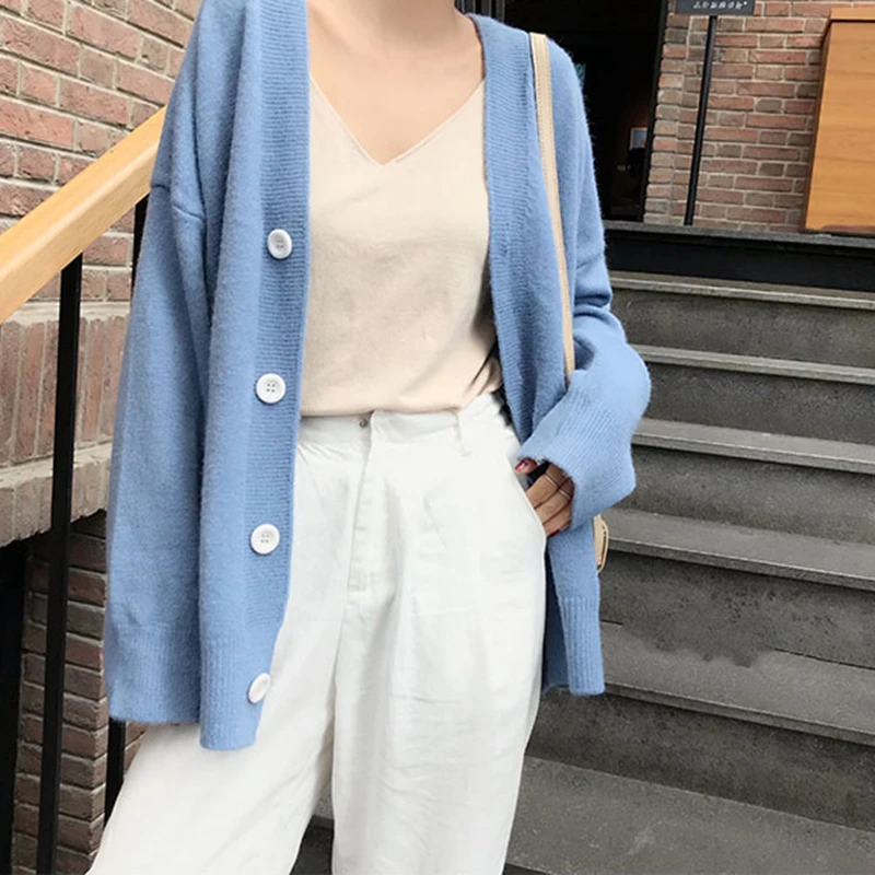 Вязаный свитер кардиган Повседневный Женский однотонный элегантный зимний