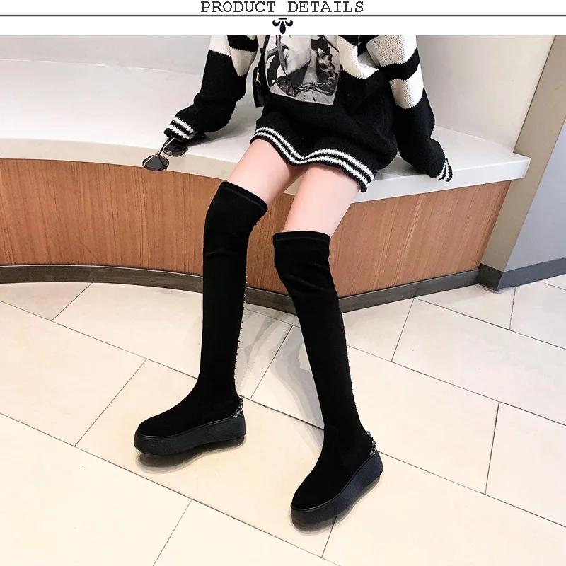 ZVQ winter newest fashion over knee boots outside comfortable high heels platform crystal kid suede women shoes drop shipping