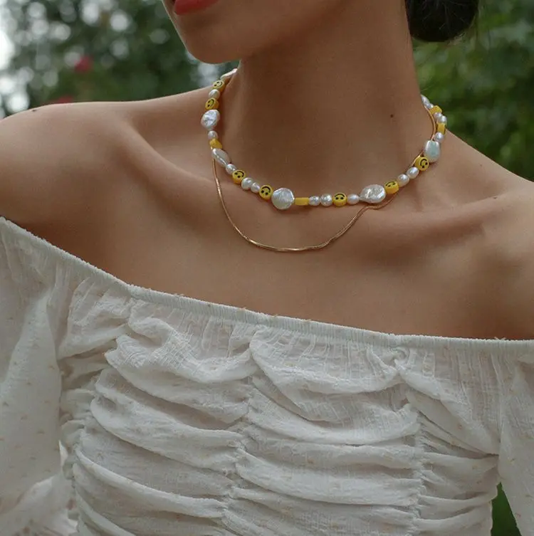 Kpop Новый барочного жемчуга Цепочки и ожерелья с милыми геометрическими бисером