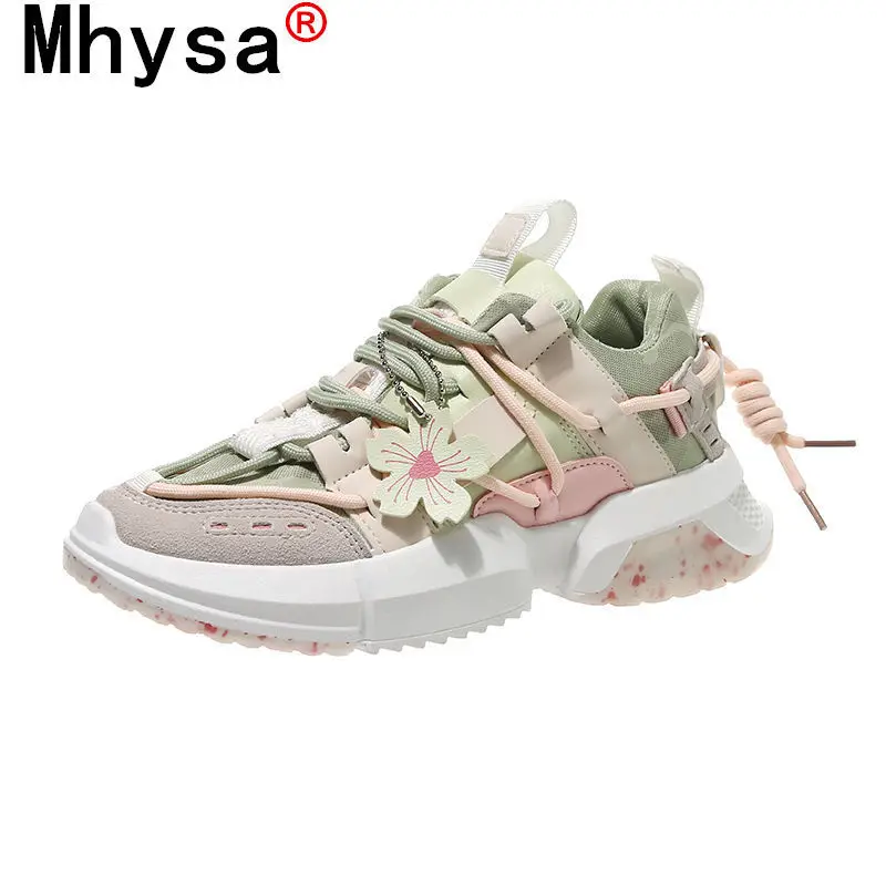 

2021 Fashion Women's Shoes Spring Color Matching Flowers Platform Shoes New Women's Sneakers Comfortable Lace-up Casual Shoes