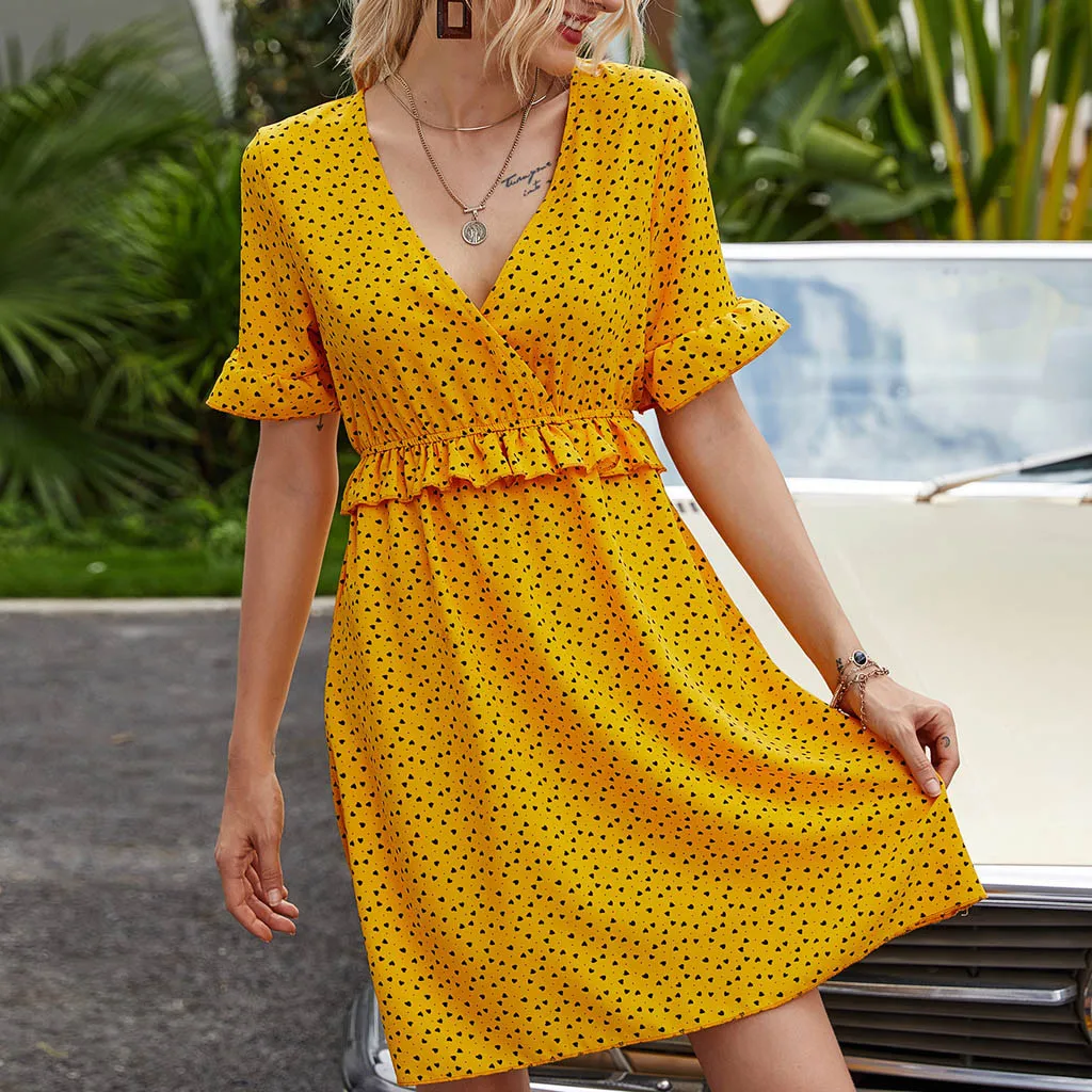 Летнее элегантное сексуальное пляжное платье для женщин 2020 модное в горошек с