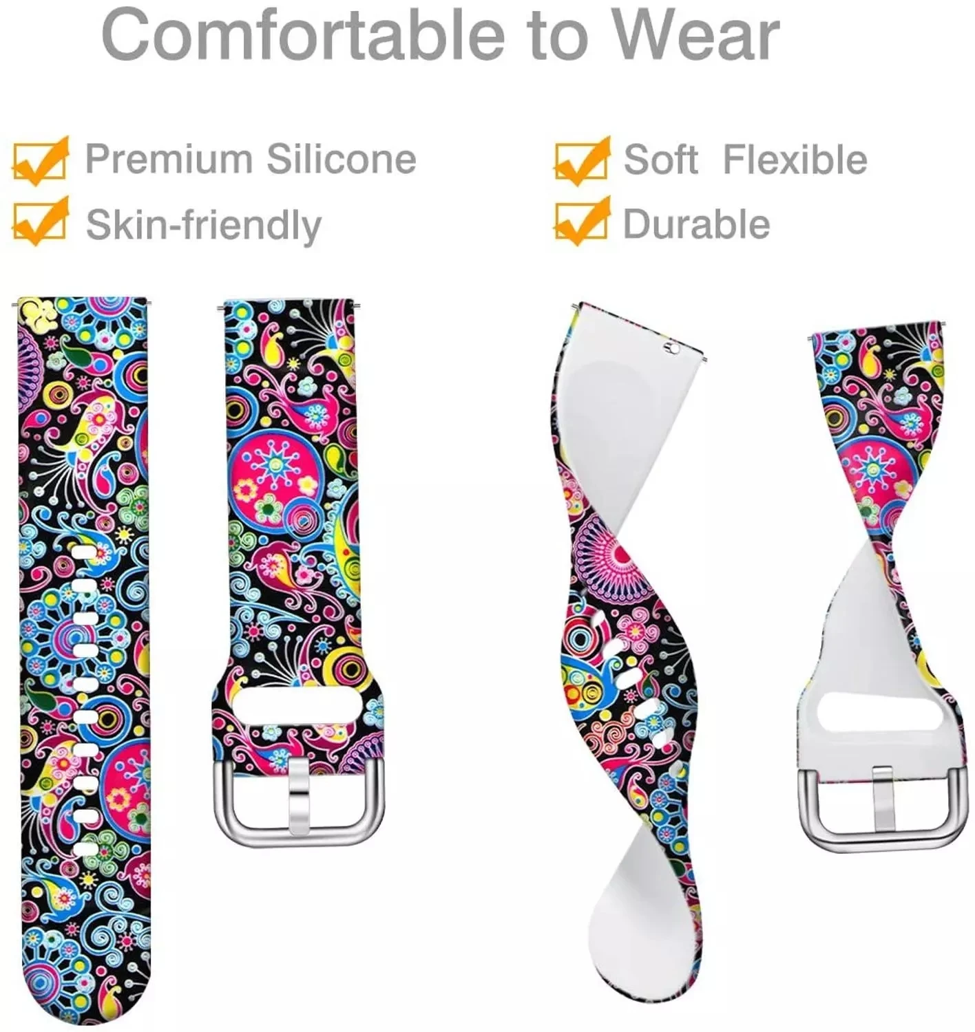 18mm 20mm 22mm Graffiti Silicone Strap For Samsung Galaxy Watch 42mm Gear S3 Active 2 46mm HuaMi Amazfit bip Huawei watch band