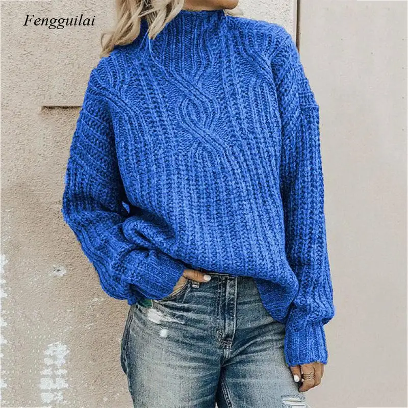 

New European American sweater Women turtleneck Knit Pullover Sweaters ladies Twist Top Autumn Winter sweater