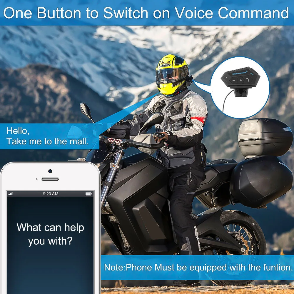 

Motorcycle Wireless Bluetooth Helmet Headset Hands-free Telephone Call Kit Stereo Anti-interference BT Headset For 2 Riders