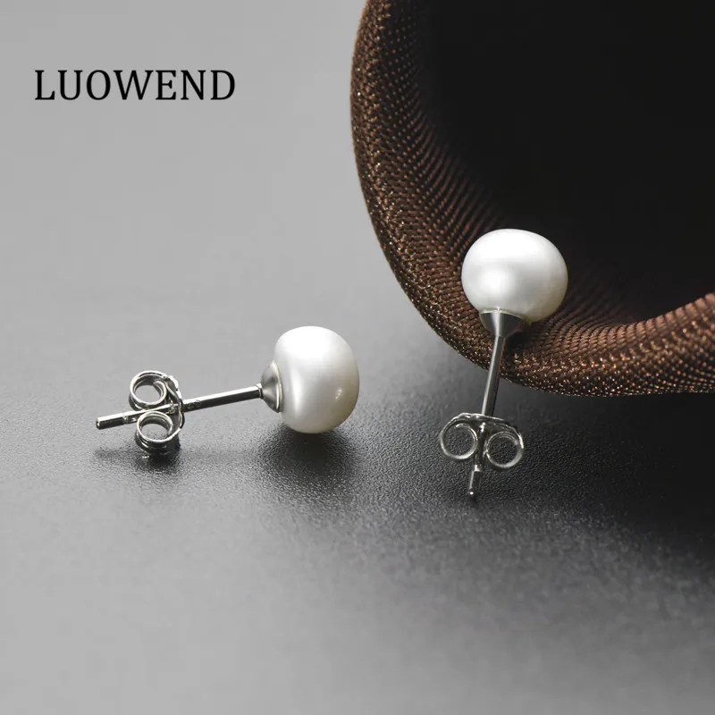 

LUOWEND 925 Sterling Silver Earrings Half Round Natural Freshwater Pearl Earrings Handmade Jewelry for Women Birthday Gift