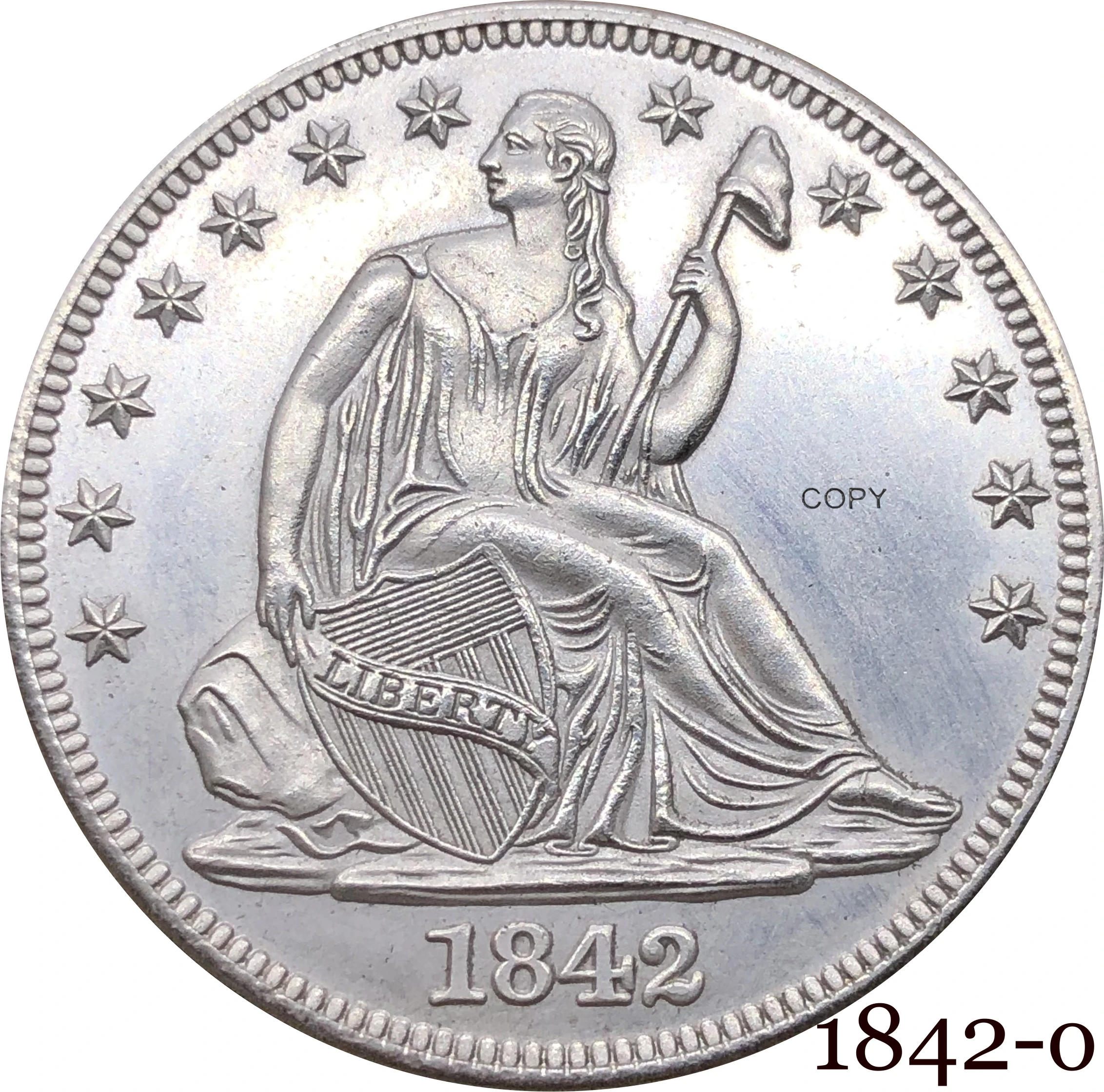 

Соединенные Штаты США 1842 O 1/2 доллар сидя Свобода Половина доллара купроникель Посеребренная ниже копия орла монета без девиза