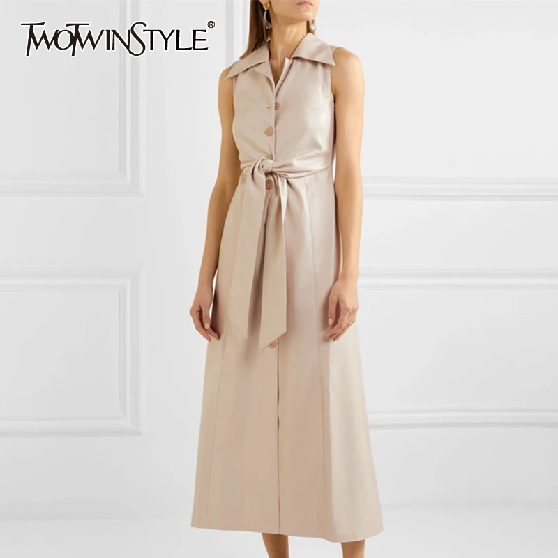TWOTWINSTYLE из искусственной кожи женские платья воротник с лацканами без рукавов