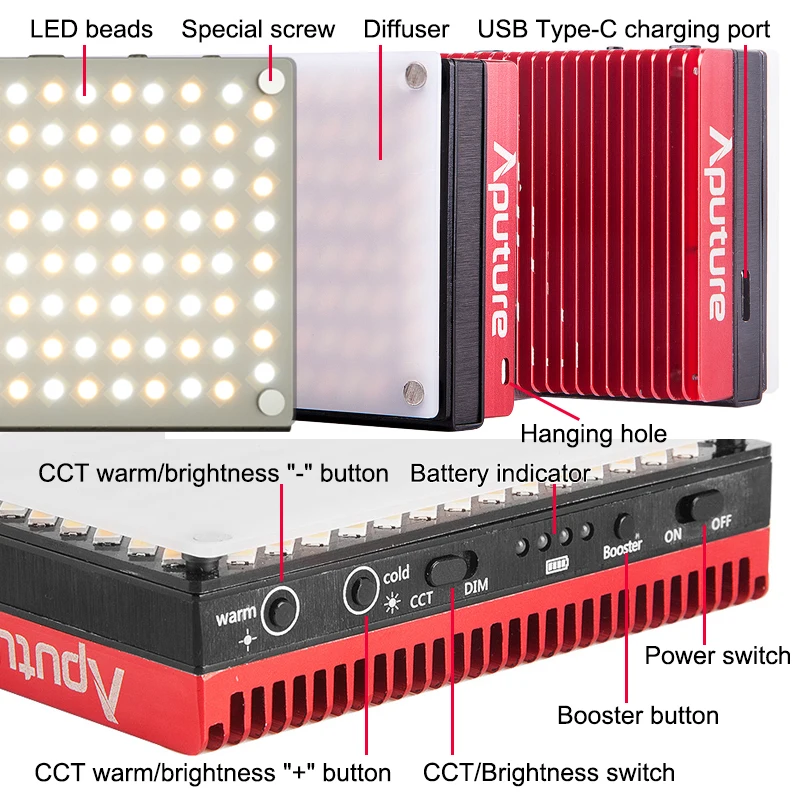 Aputure AL-MX LED Video Light Color Temperature 2800-6500k TLCI/CRI 95+ On Camera Fill Pocket Sized Tiny Lighting | Электроника