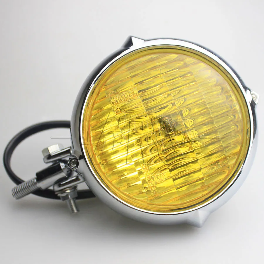 

Motorcycle 4" Chrome Vintage Bates Style Headlight H4 Lamp Amber Light For Harley Chopper Sportster Softail Dyna Universal