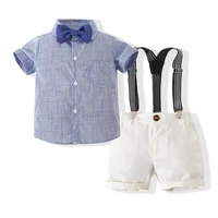 summer newborn baby boy clothes short sleeves shirt tops short suspenders pants gentleman outfit clothes overalls set