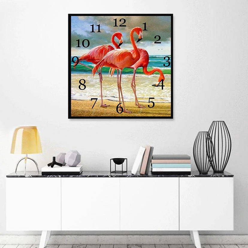 Алмазная 5d Вышивка Фламинго и часы сделай сам алмазная живопись вышивка