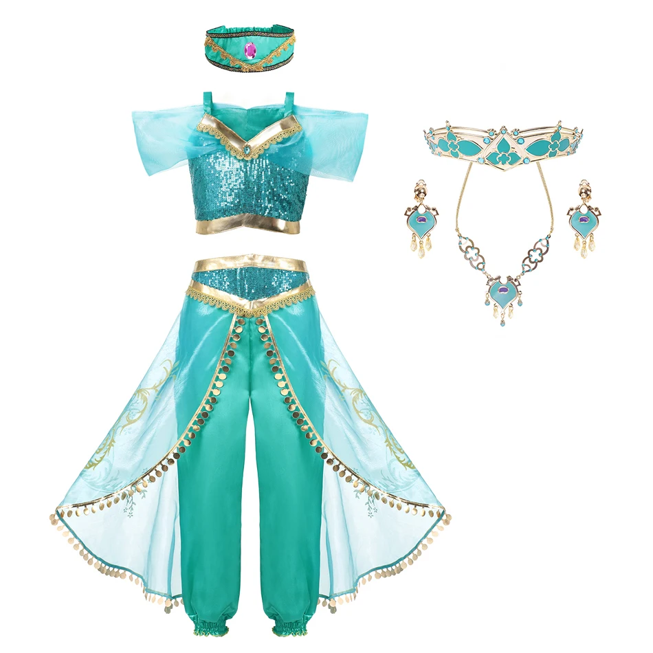 Jasmine Princess Dress Up Of Aladdin The Magic Lamp Costume Girls Birthday Party Halloween Fantasy Top Pants |