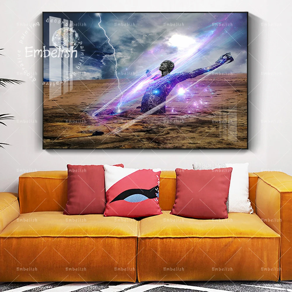 

1 Pieces Surreal Wall Art Pictures Man In Field With Power Abstract Wall Art Pictures For Living Room Home Decor Canvas Painting