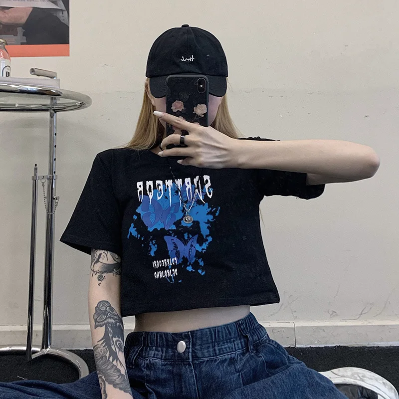 

Женская футболка с коротким рукавом, летняя свободная футболка в готическом стиле