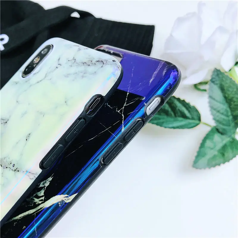 Чехол для телефона OliveMoon Blue-Ray с мраморной текстурой iPhone 6 6S 7 8 Plus XS MAX XR X мягкий