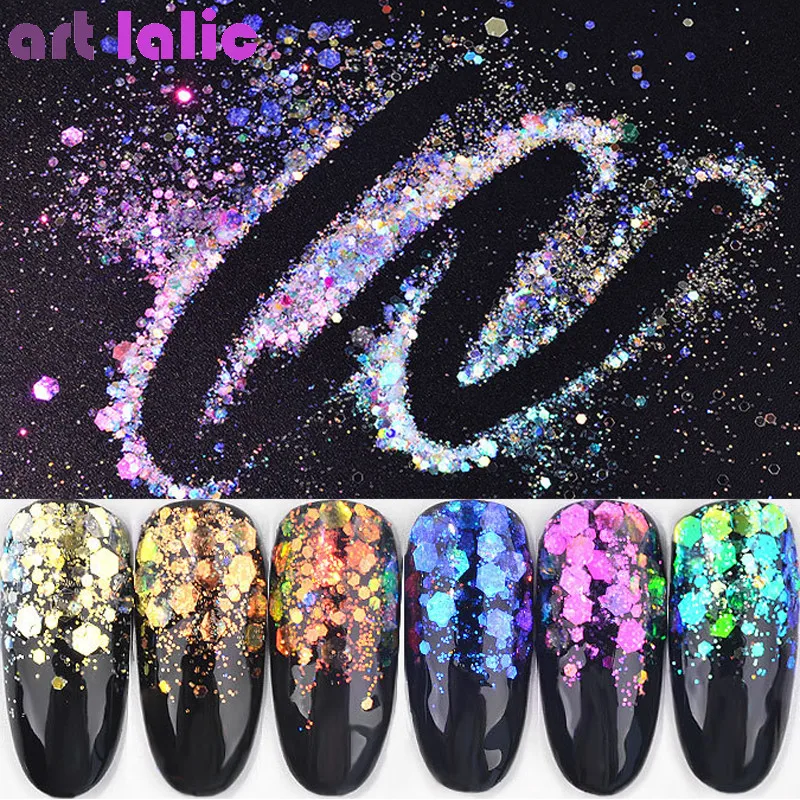 

1 Box Aurora Dawn Nail Sequins Ultra-thin Mermaid Hexagon Flakes Slice Mixed Glitter Powders 3D Sparkling Nail Art Decoration