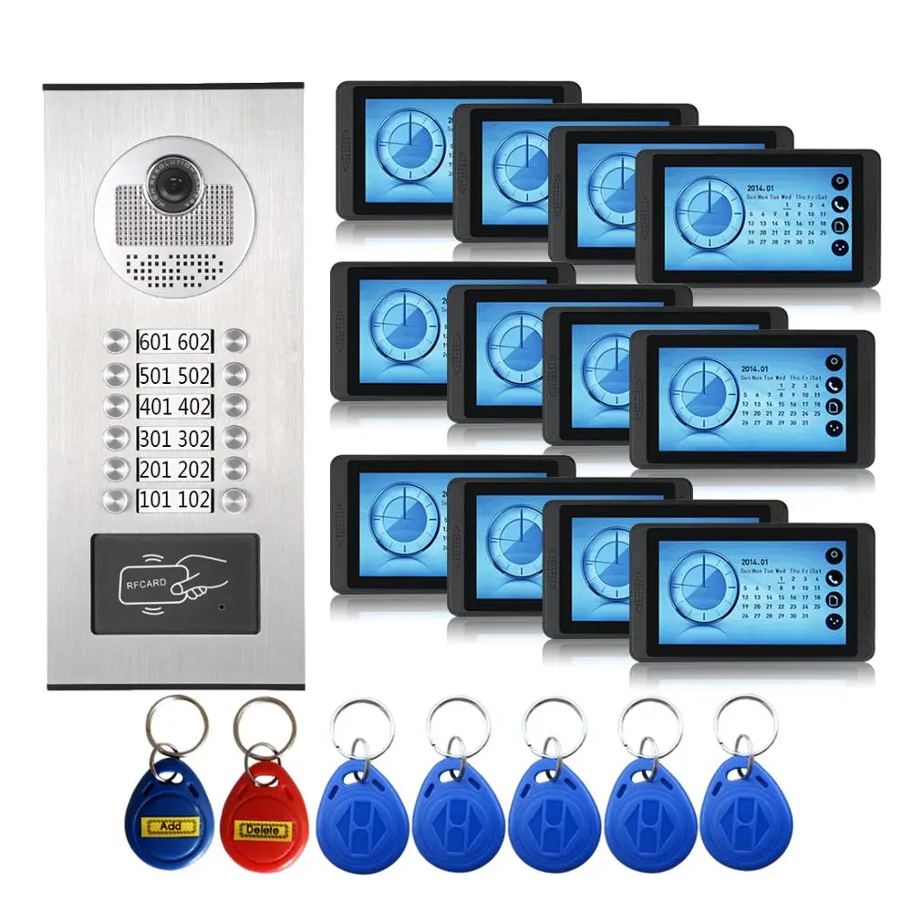 7 inch Deurbel Video Intercom Smart Deurbel Deurtelefoon RFID Camera 12/10/8/6/ 4 appartementen Deurbel deurbel