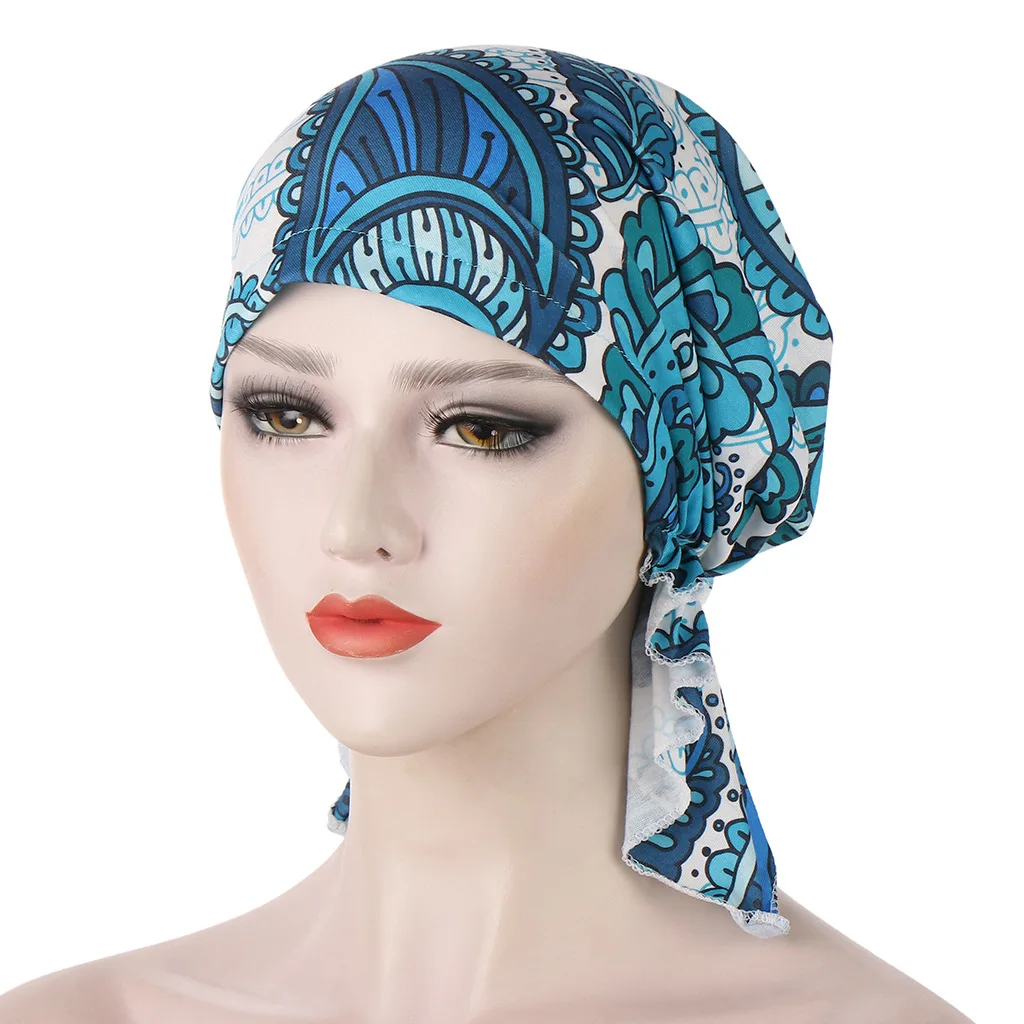 

New high quality women's printed curved cloth hat Muslim Baotou hat milk silk Pullover small hat Stretchy Turban Chemo Hat