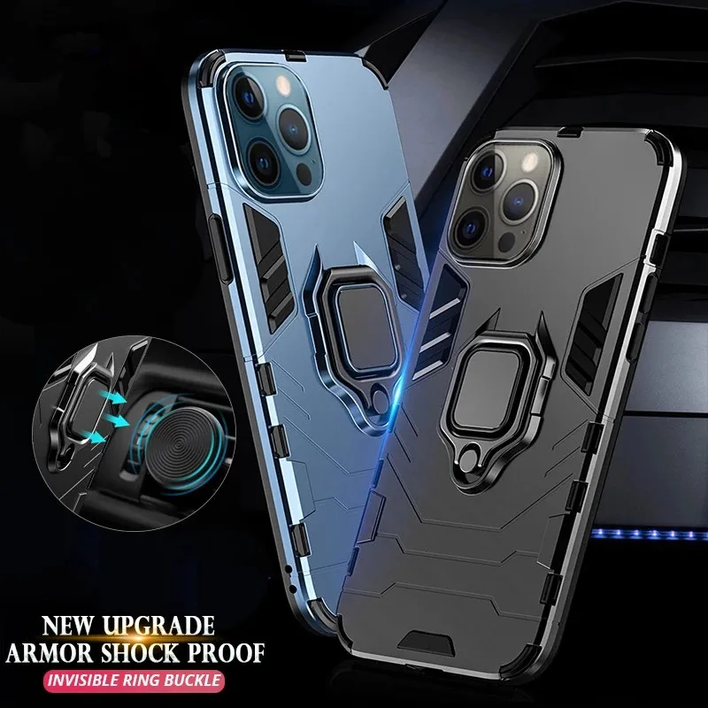 

Anti Shock Proof Case For iPhone 11 12 13 14 Pro MAX X XR XSMAX SE 8 6 6s 7 Plus PC+Silicone Iron Man Kickstand Phone Cover