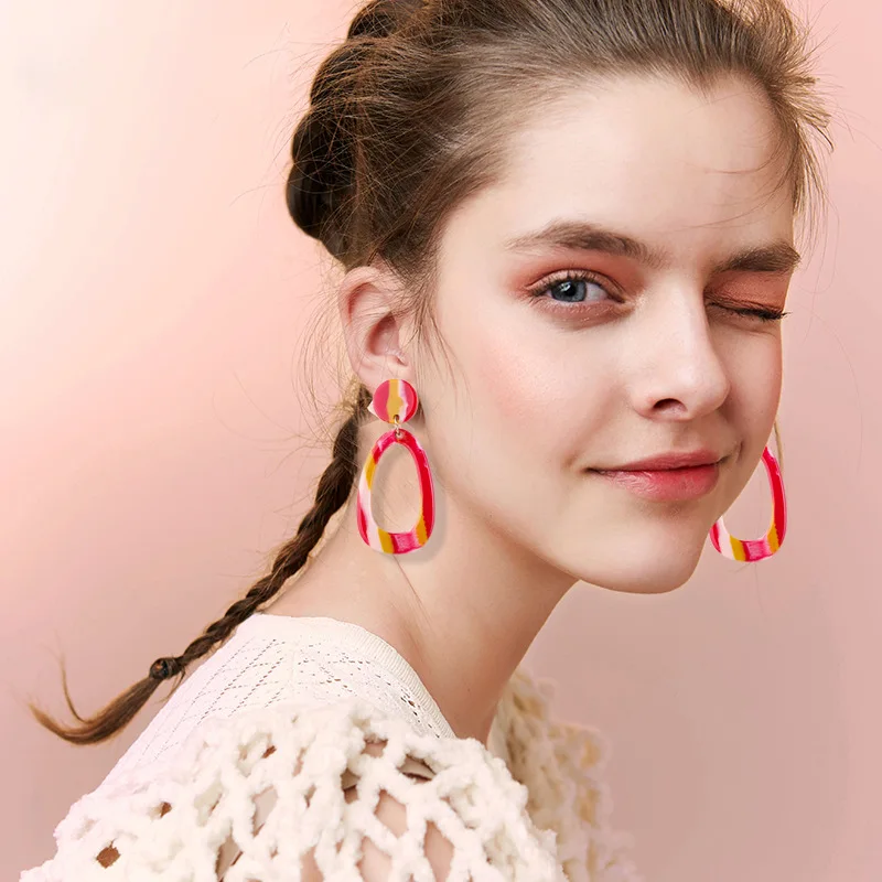 Акриловые Полосатые массивные серьги минималистичные цветные из смолы для