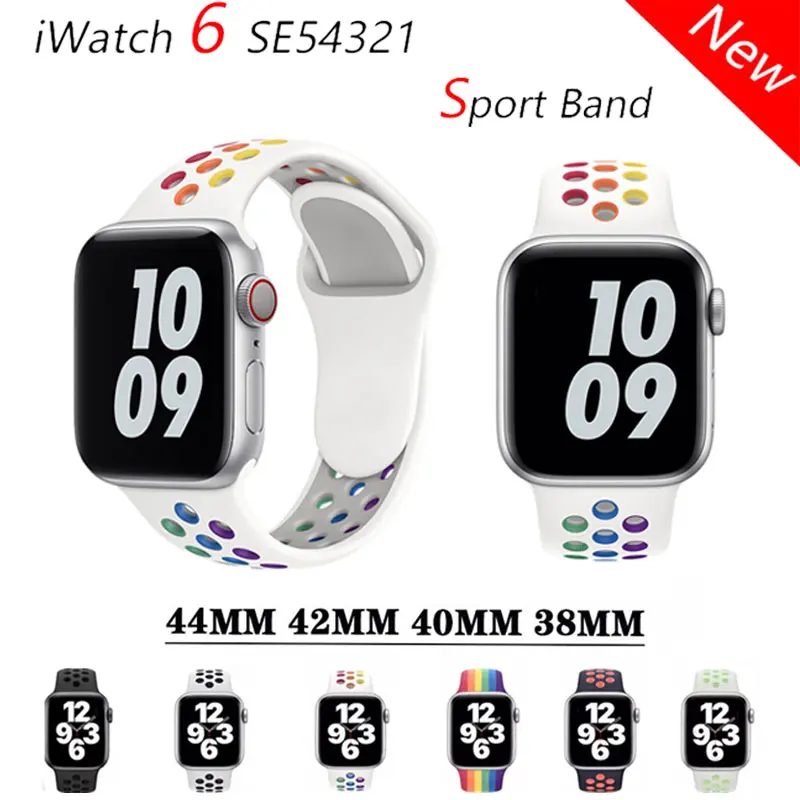 

breathable strap for Apple watch 6 band 40mm 44mm wristband 38mm 42mm silicone belt bracelet correa for iWatch band 6 SE 5 4 3