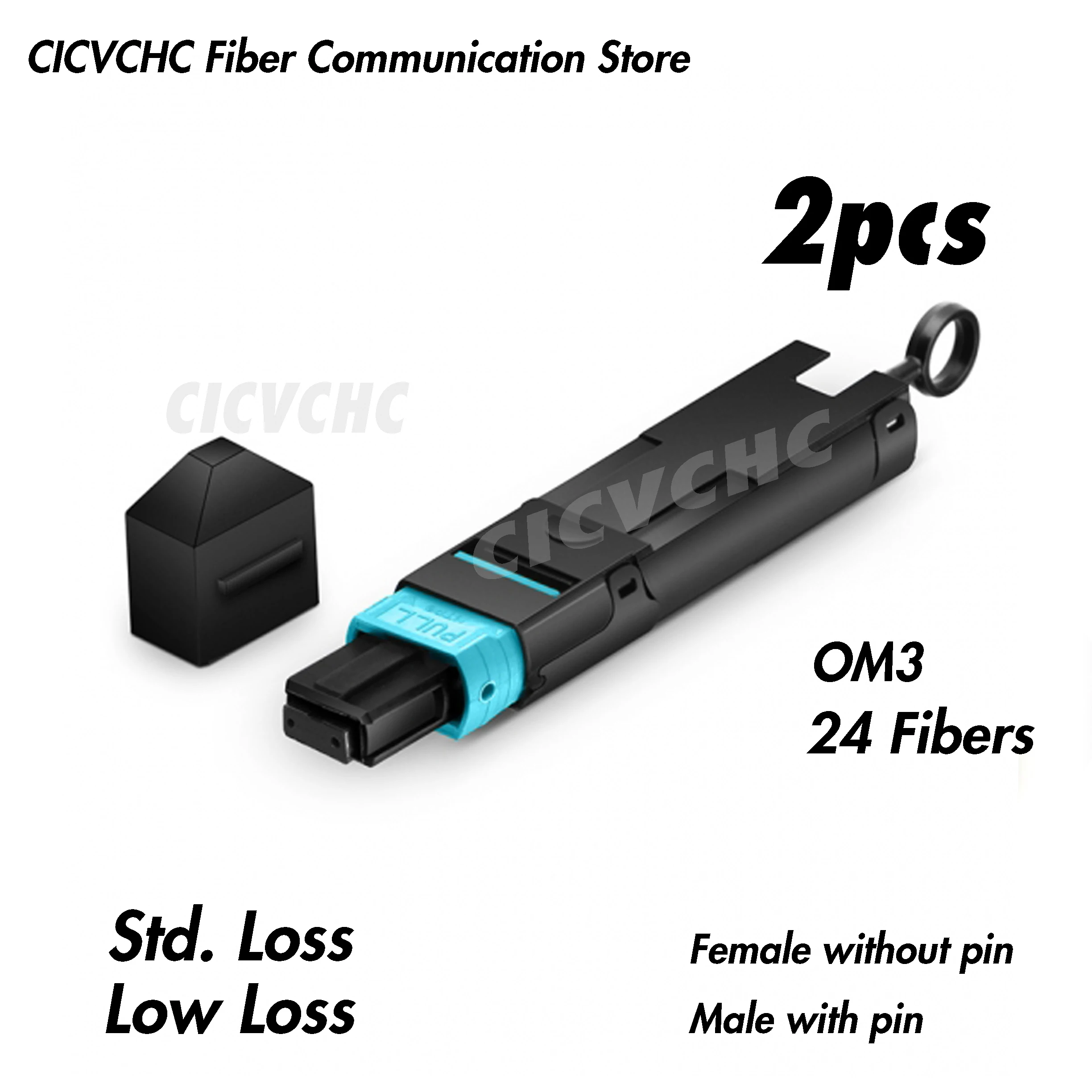 2pcs 24 Fibers MPO Loopback Multimode OM3 with Housing Elite or Standard Loss