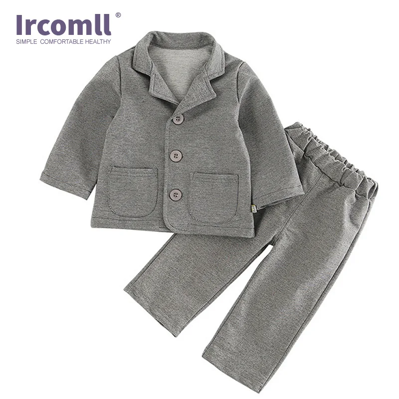

Ircomll/костюм для маленьких мальчиков, комплект одежды из 2 предметов с отложным воротником, серое джентльменское пальто + штаны, штаны для дет...