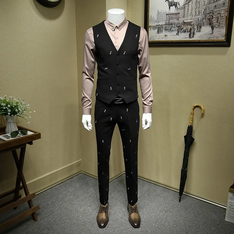 Высокое качество новинка мужской костюм с вышивкой формальная вечерняя одежда