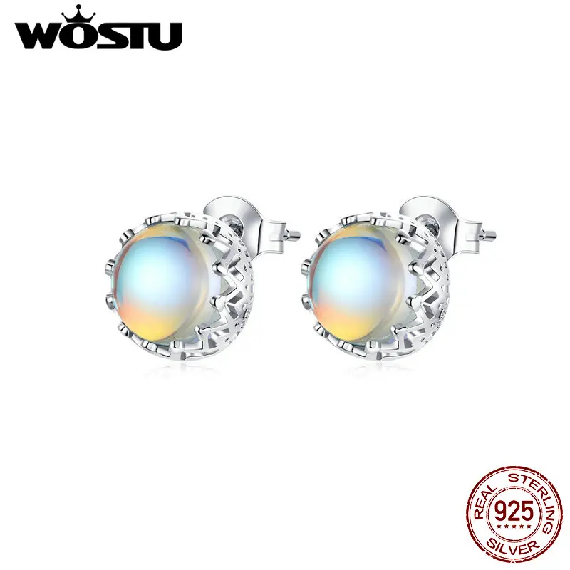Женские серьги гвоздики WOSTU элегантные Серебристые с драгоценным камнем