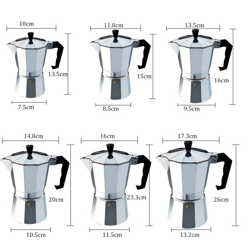 Практичный Moka Кофе горшок Алюминий Кофе производитель прочный Moka Cafeteira Кофеварка горшок 50/100/150/300/450/600 мл