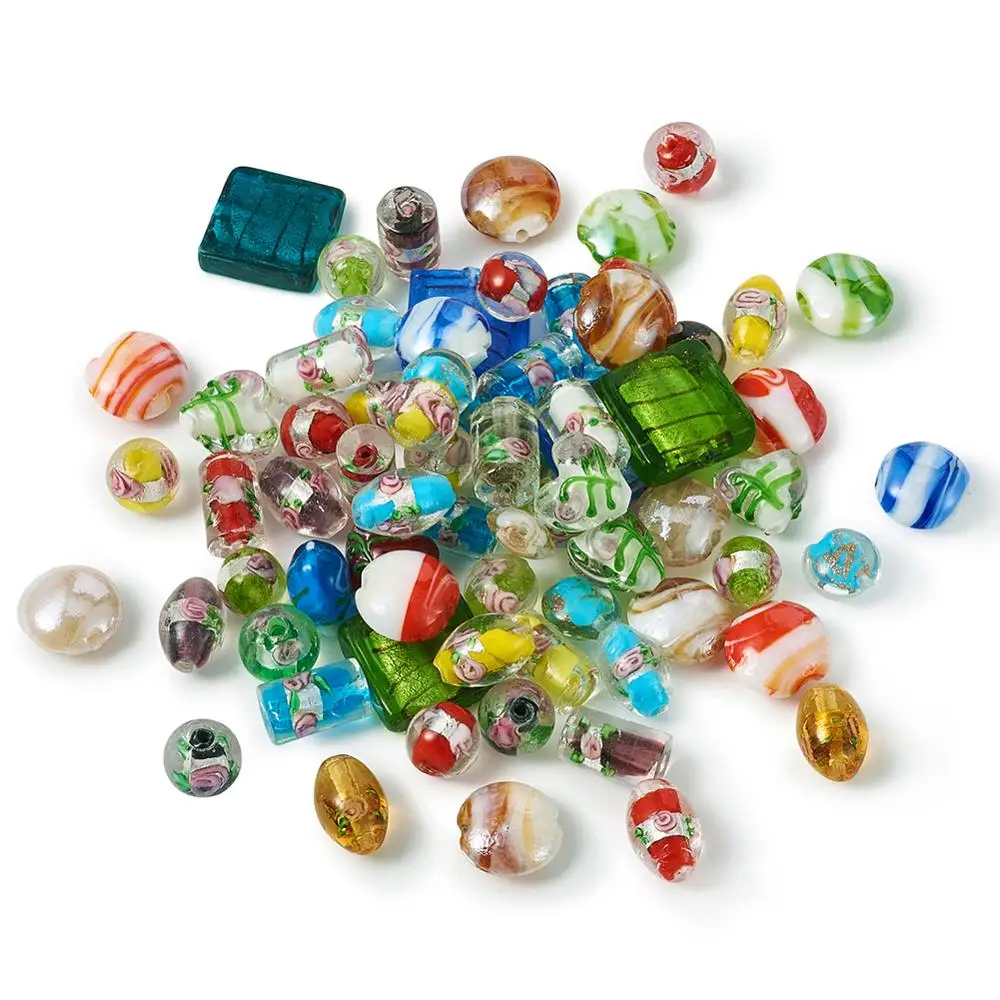 

120pcs/box Mixed Shapes Handmade Foil Lampwork Glass Beads for Fashion jewelry bracelet necklace DIY making perles f60