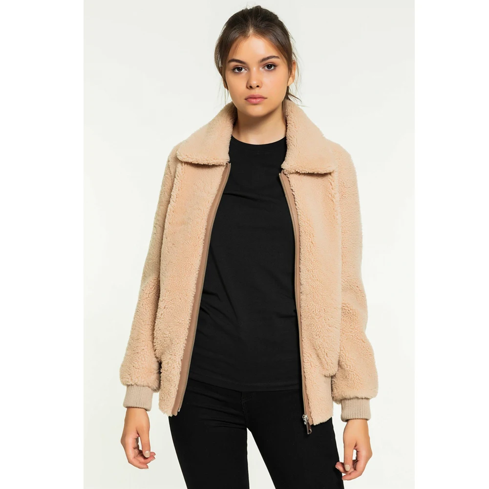 Womens College Shearling Jacket Turkey Wool Coat Short Fur Jacket Womens Winter Coats Beige Sheepskin Coat