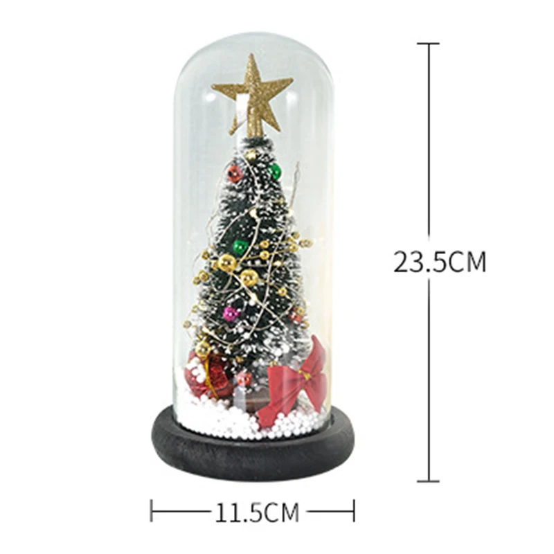 

Mini Shiny Christmas Tree Ornaments with Wooden Glass Cover Home Xmas Decor Home Holiday Decorations LED Lights