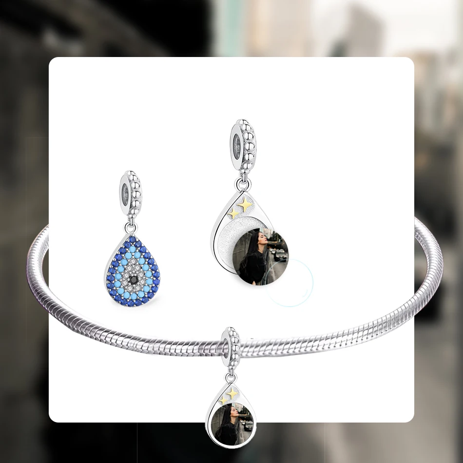 Подвеска Шарм из серебра 925 пробы с синими кристаллами|Индивидуальные Бусины| |