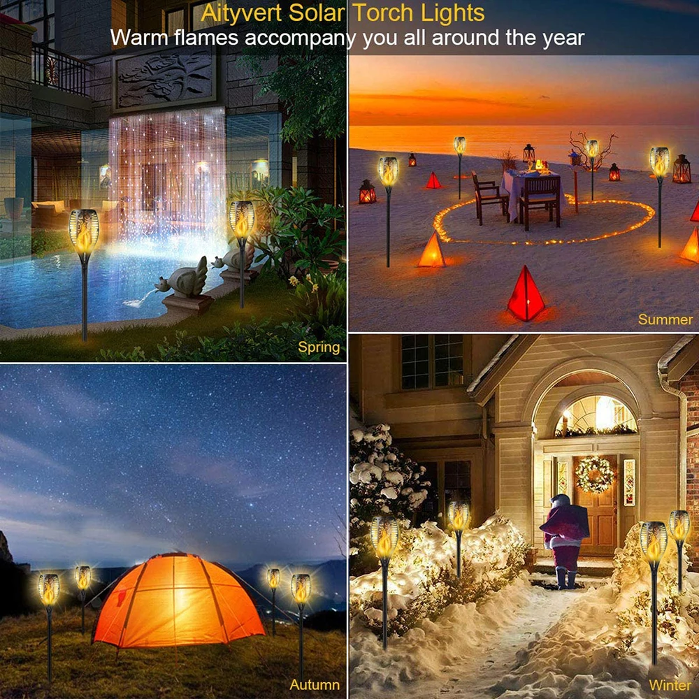 

Hot 12/33/96LED Solar Flame Torch Light Flickering Waterproof Garden Decor Landscape Lawn Lamp Path Lighting Torch Outdoor Light