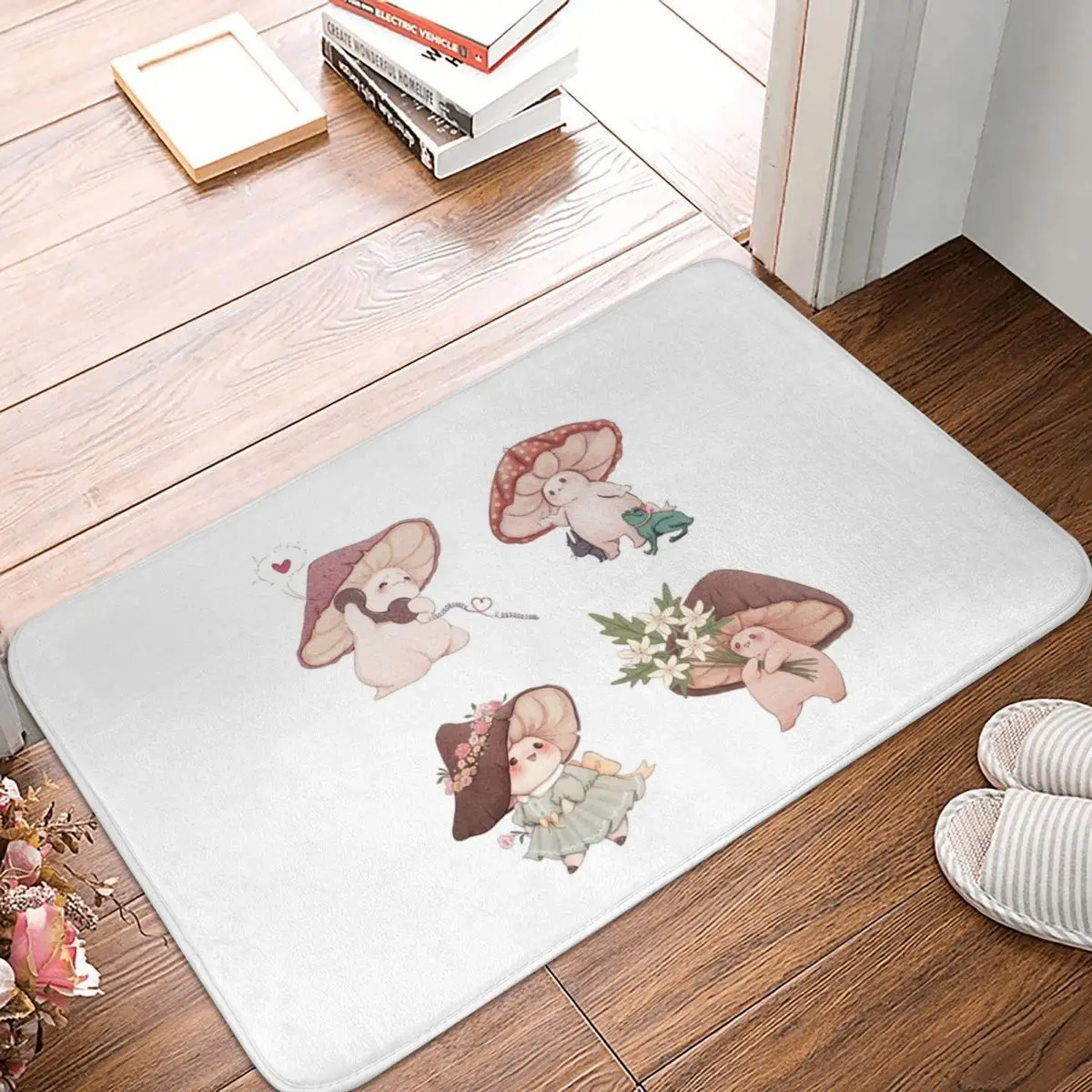 

Four Vibrant Mushrooms Friends Doormat Carpet Mat Rug Polyester PVC Anti-slip Floor Decor Bath Bathroom Kitchen Living Room