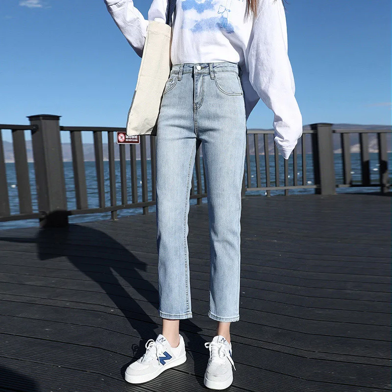 

Nine-Point Jeans Women 2021 Spring New All-Match High-Waisted Daddy Pants High-Elastic Straight Tube Pants Were Thin Tall Trouse
