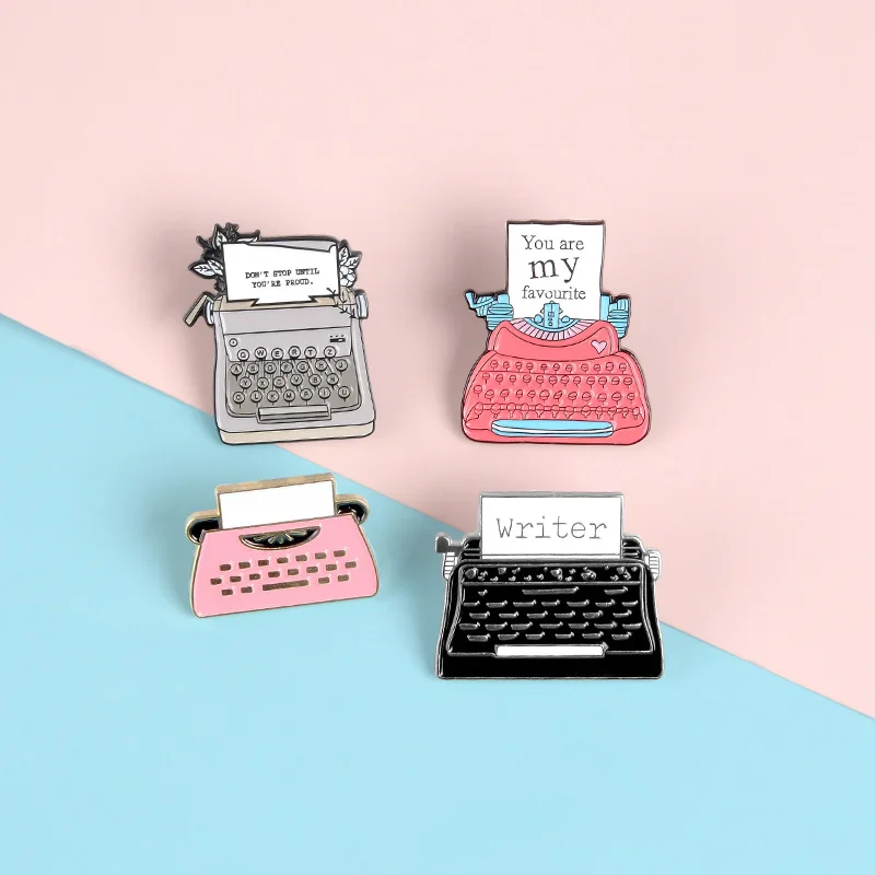 

4 Styles Cartoon Printer Fax Machine Enamel Pins Typewriter Office Supplies Writer Message Brooches Denim Collar Badge Lapel Pin