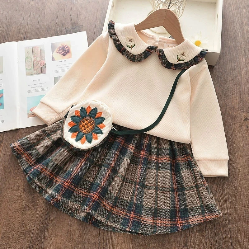 

Melario Baby Girls Dress Autumn Winter Girls Clothes Top and Plaid Princess Dresses Baby Sweater Knitted Dress 2Pcs Kids Dress