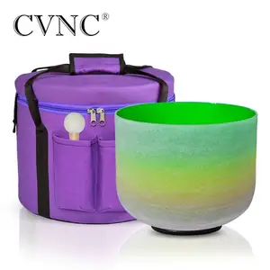 CVNC 8 Inch Frosted Rainbow Quartz Crystal Singing Bowl  F Note Heart Chakra for Sleep Improvement Mind Focus with 1pc Carry Bag