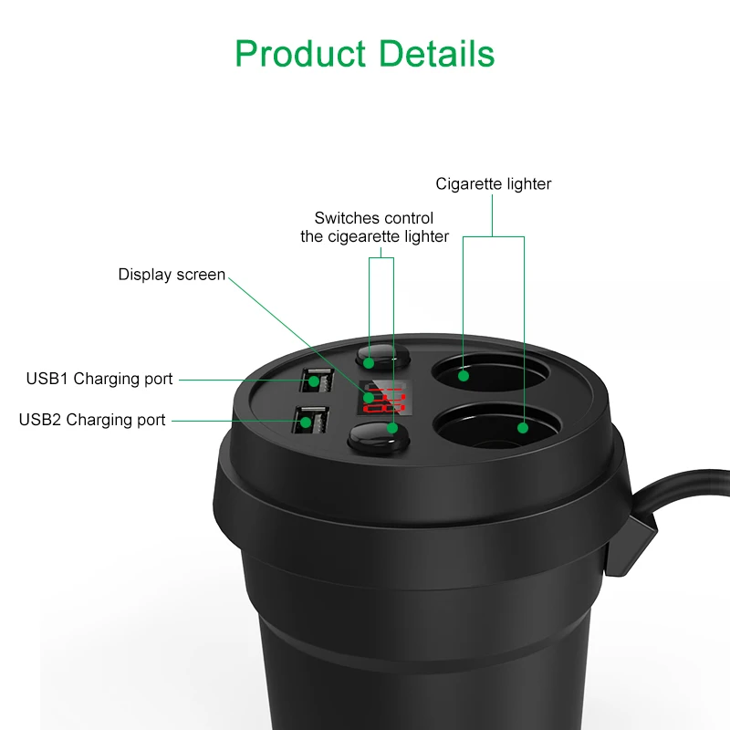 Автомобильное зарядное устройство 2 USB DC/5V 3.1A адаптер в виде стакана Разветвитель