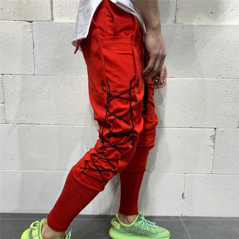 

High Waist Mens Plus Size Fashion Pants Trousers New Cotton Casual Pencil Pants Solid Color Side Sweatpants with Pockets