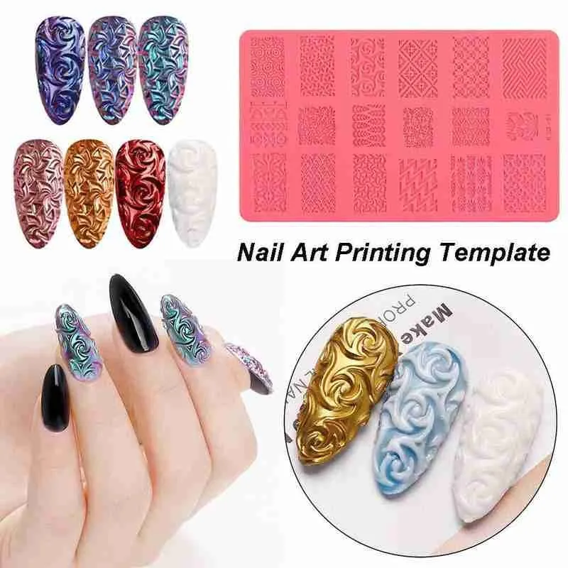 

3D Nail Jewelry Art Silicone Printing Template Powder Chrome Pigment Dust Environment-Friendly 3D Relief Decorating Tool