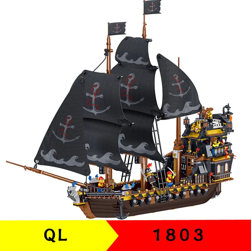 Bloques de construcci&oacute;n de Barco Pirata para ni&ntilde;os, juguete educativo de la eternidad, serie pirata, QL1803, 1334 piezas-0